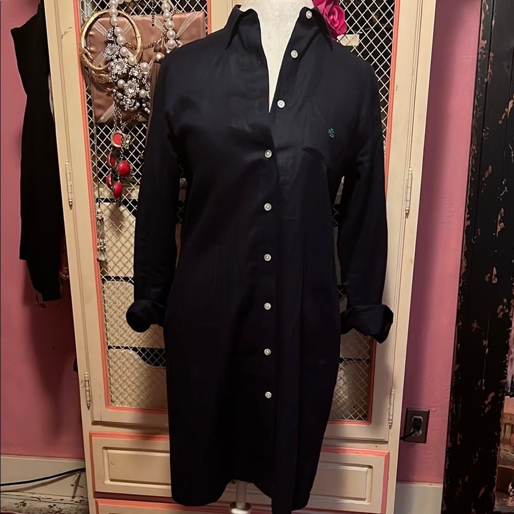 Navy Tailored Shirtdress with Collar and Long Sleeves